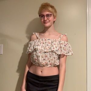 Forever 21 White Floral Crop Top